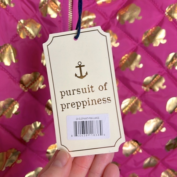 SIMPLY SOUTHERN Puffer Vest Elephant Print Preppy Colligiate Large Gold Pink - Picture 7 of 9